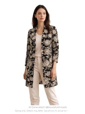 Dark Floral Longline Blazer — Parisian Chic Office Layering Jacket S–M petite